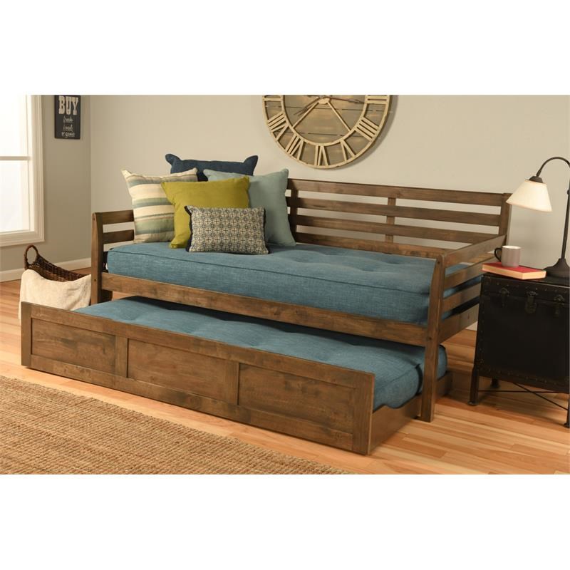 Kodiak Furniture Boho Twin Traditional Solid Wood Daybed with Trundle in Walnut