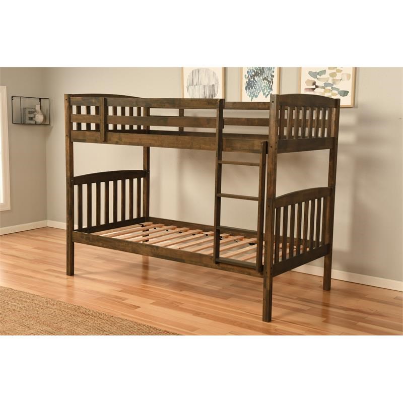 Kodiak Furniture Claire Twin/Twin Bunk Solid Wood Bed in Rustic Walnut