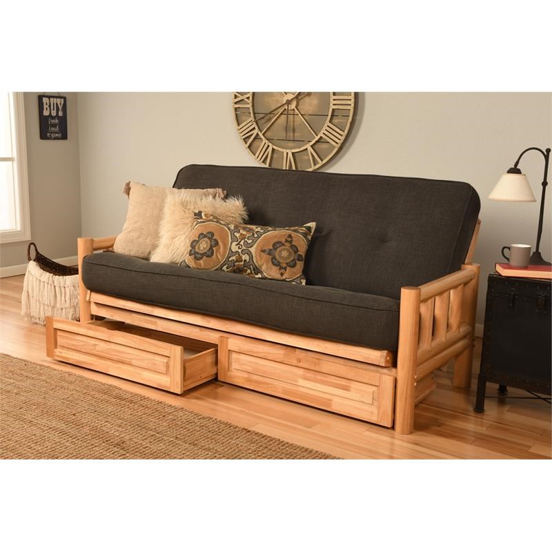 Kodiak Furniture Lodge Storage Futon with Linen Fabric Mattress in Natural/Gray