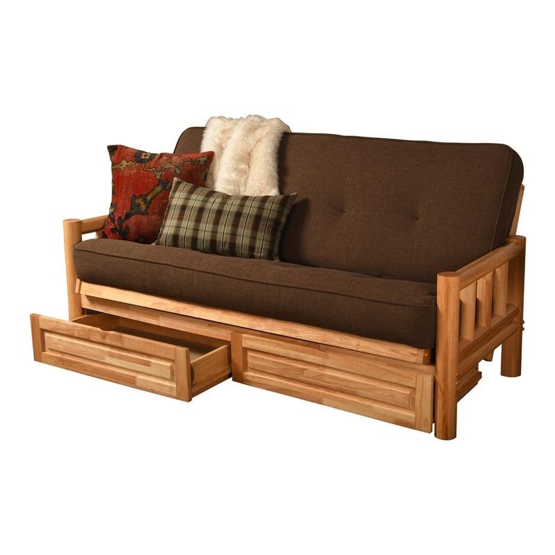 Kodiak Furniture Lodge Storage Futon with Linen Fabric Mattress in Natural/Brown