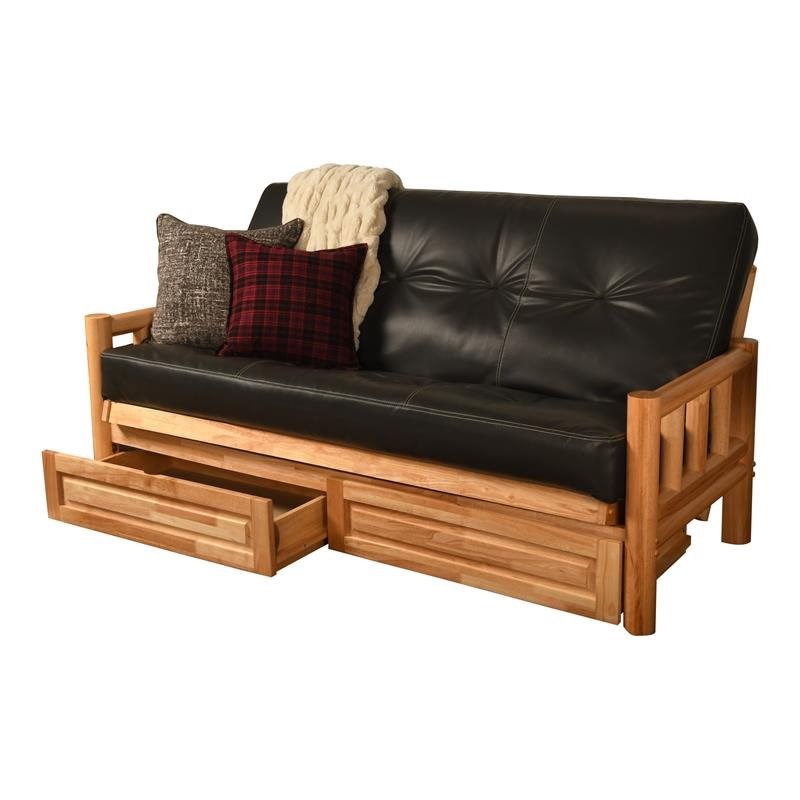 Kodiak Furniture Natural Lodge Storage Futon with Brown Faux Leather Mattress