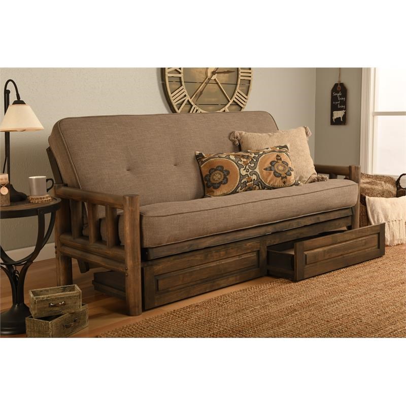 Kodiak Furniture Lodge Frame with Linen Fabric Mattress in Walnut/Stone Gray