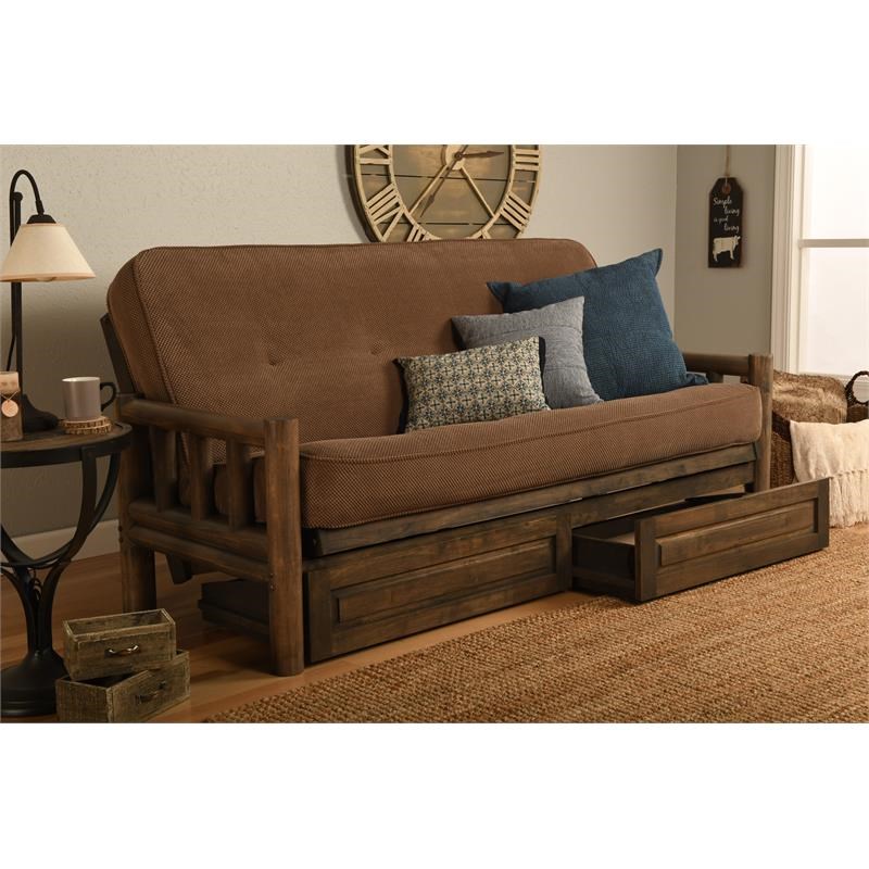 Kodiak Furniture Lodge Frame with Fabric Mattress in Rustic Walnut/Mocha Brown