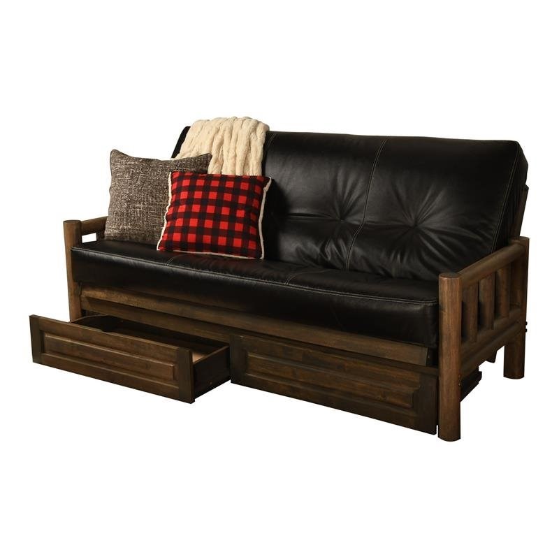 Kodiak Furniture  Lodge Storage Futon with Black Faux Leather Mattress