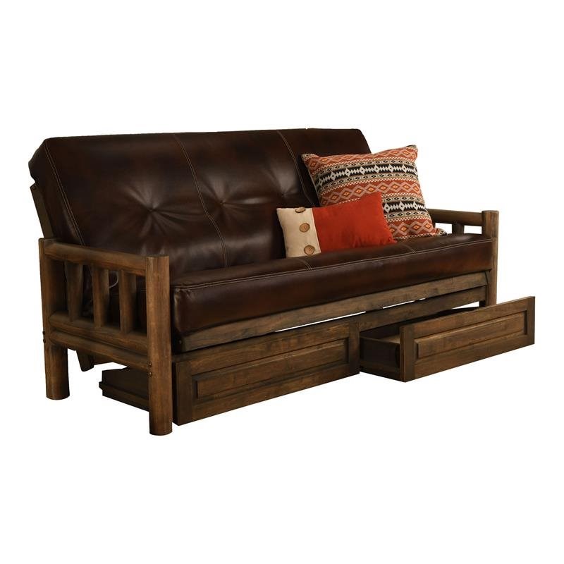 Kodiak Furniture  Lodge Storage Futon with Jave Brown Faux Leather Mattress