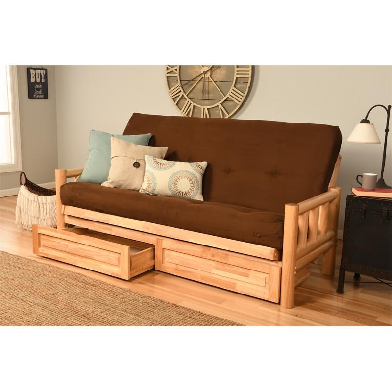 Kodiak Furniture Lodge Storage Futon with Suede Fabric Mattress in Natural/Brown