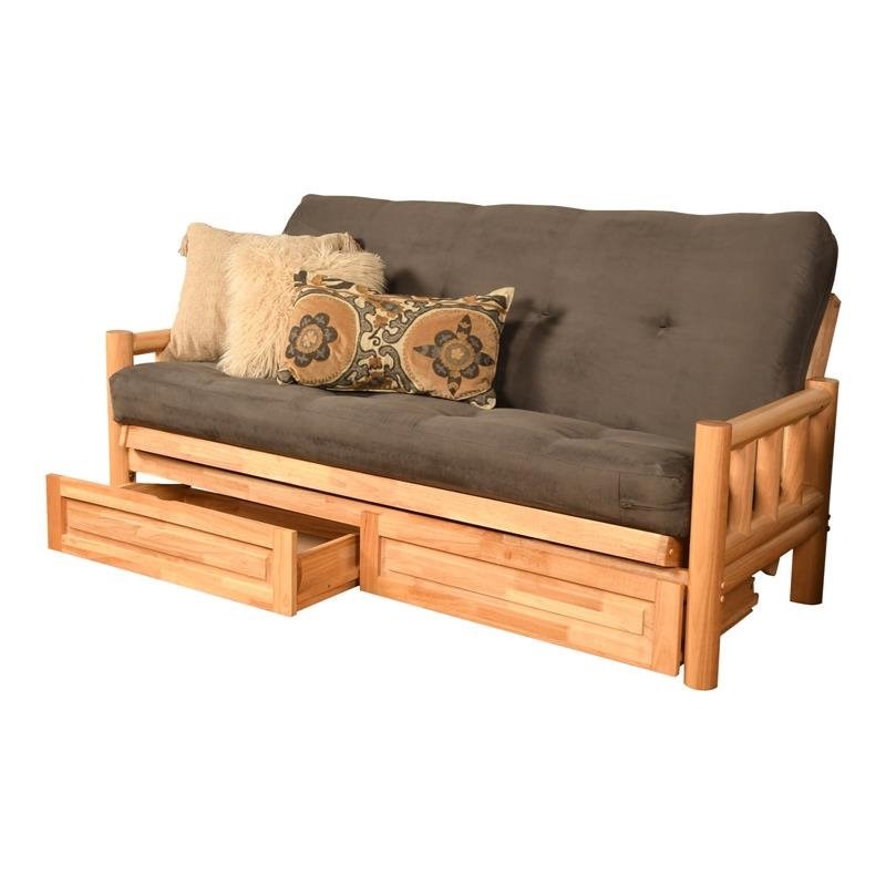 Kodiak Furniture Lodge Storage Futon with Suede Fabric Mattress in Natural/Gray