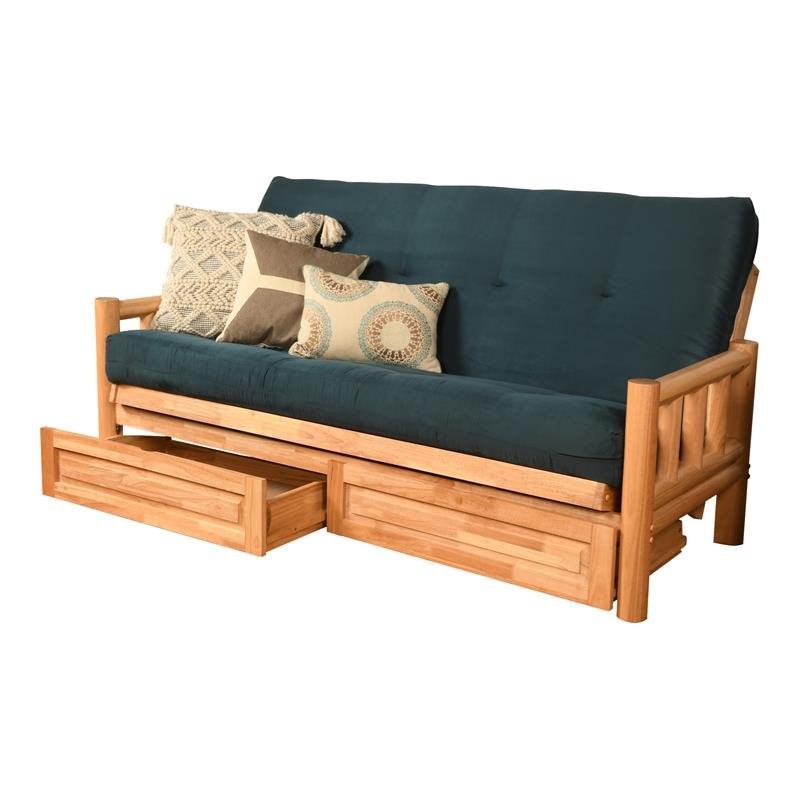 Kodiak Furniture Lodge Storage Futon with Suede Fabric Mattress in Natural/Blue