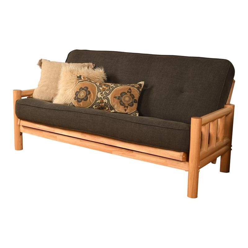 Kodiak Furniture Lodge Futon with Linen Fabric Mattress in Natural/Charcoal Gray