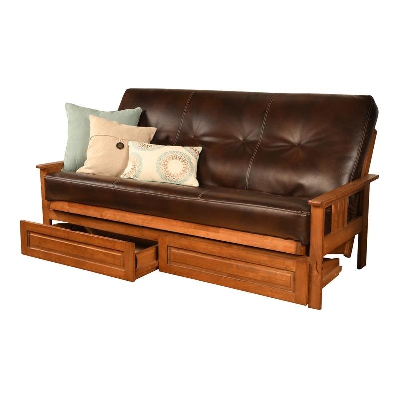 Kodiak Furniture Monterey Barbados Storage Futon and Brown Faux Leather Mattress