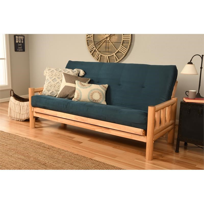 Kodiak Furniture Lodge Futon with Suede Fabric Mattress in Blue/Natural