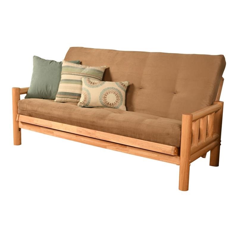 Kodiak Furniture Lodge Futon with Suede Peat Fabric Mattress in Tan/Natural
