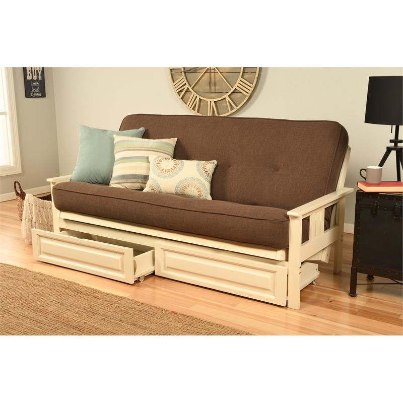 Kodiak Furniture Monterey Futon with Linen Fabric Mattress in Cocoa Brown/White