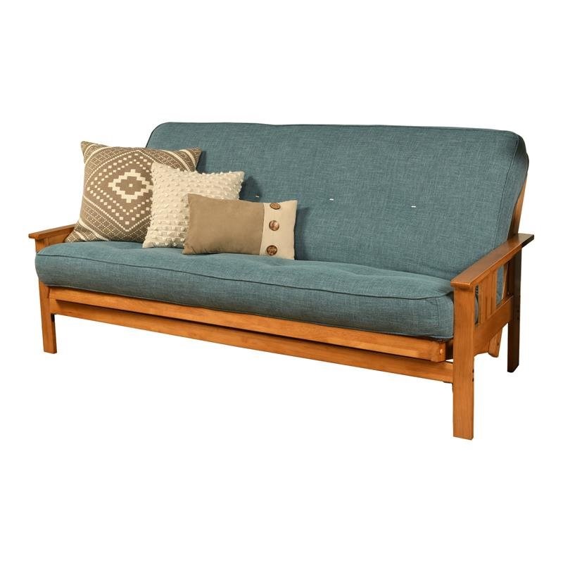 Kodiak Furniture Monterey Futon with Linen Fabric Mattress in Butternut/Blue