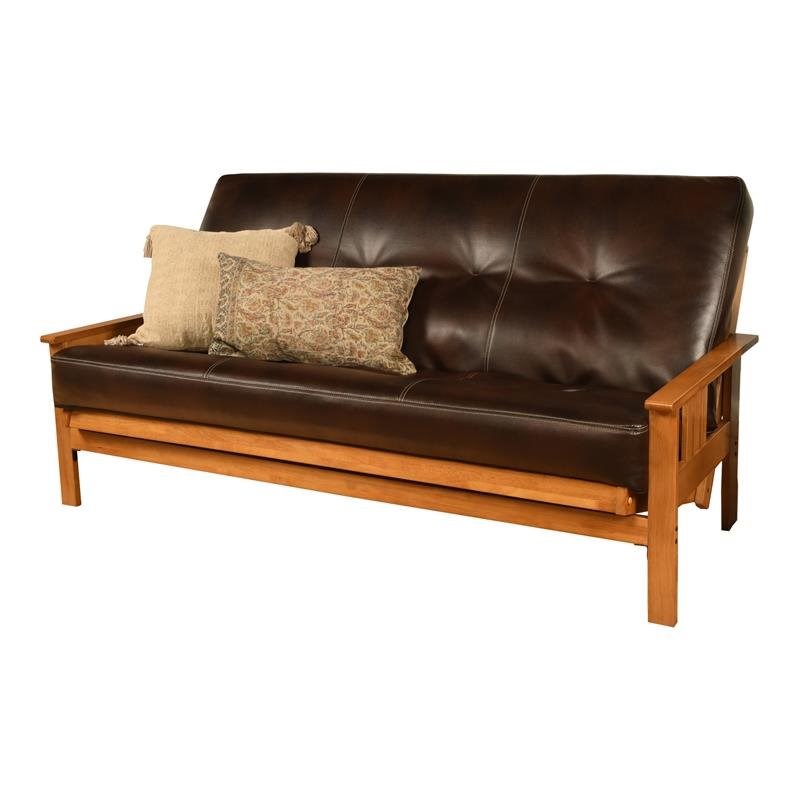 Kodiak Furniture Monterey Butternut Futon with Java Brown Faux Leather Mattress