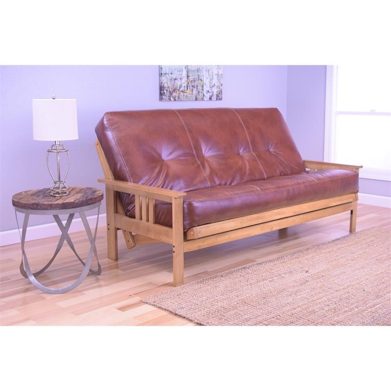 Kodiak Furniture Monterey Butternut Futon and Saddle Brown Faux Leather Mattress