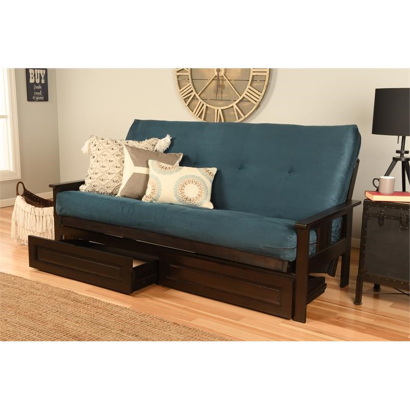 Kodiak Furniture Monterey Full Frame with Suede Fabric Mattress in Espresso/Blue