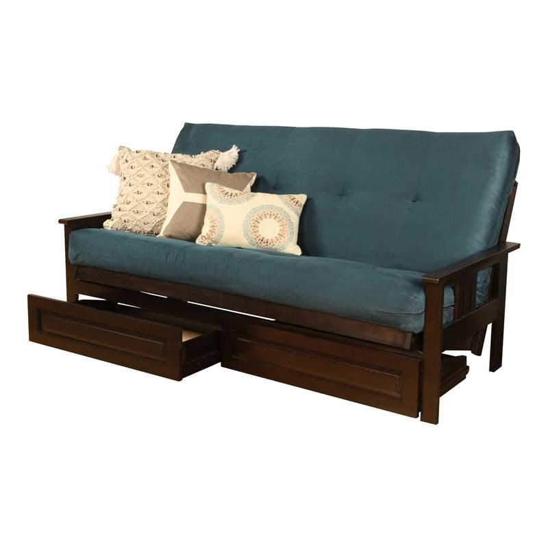 Kodiak Furniture Monterey Full Frame with Suede Fabric Mattress in Espresso/Blue