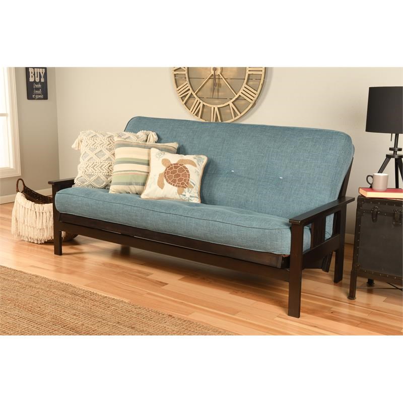 Kodiak Furniture Monterey Full Frame with Linen Fabric Mattress in Blue/Espresso