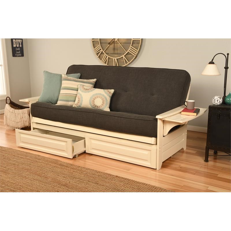 Kodiak Furniture Phoenix Storage Futon with Linen Fabric Mattress in Gray/White