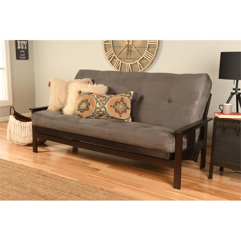 Kodiak Furniture Monterey Full Futon with Suede Fabric Mattress in Gray/Espresso
