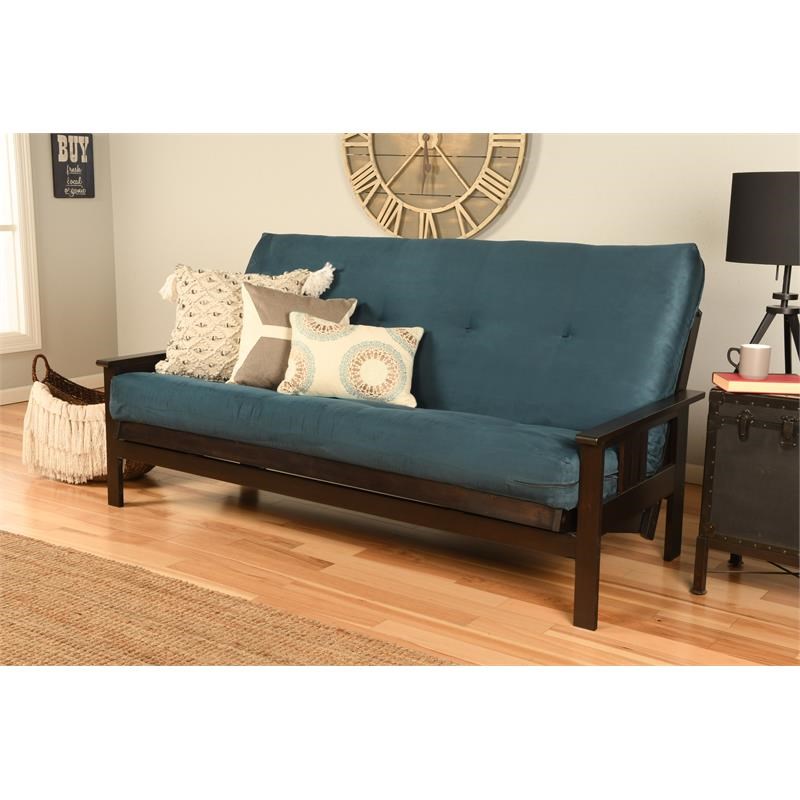 Kodiak Furniture Monterey Full Futon with Suede Fabric Mattress in Blue/Espresso