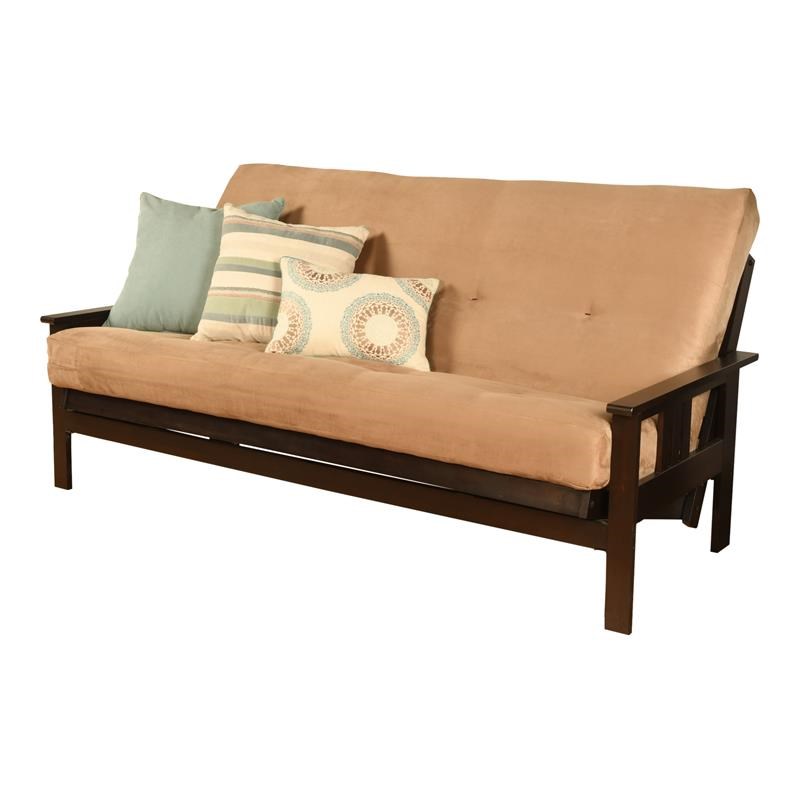 Kodiak Furniture Monterey Full Futon with Suede Fabric Mattress in Tan/Espresso