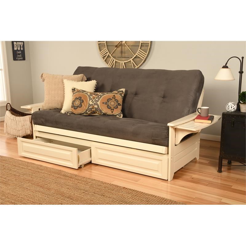 Kodiak Furniture Phoenix Storage Futon with Suede Fabric Mattress in White/Gray