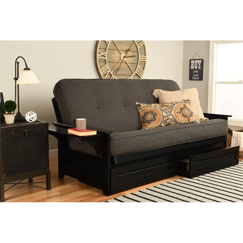 Kodiak Furniture Phoenix Futon with Linen Fabric Mattress in Charcoal Gray/Black