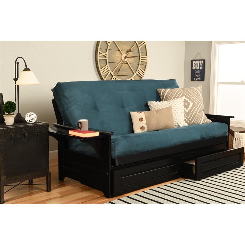 Kodiak Furniture Phoenix Futon with Suede Fabric Mattress in Black/Blue