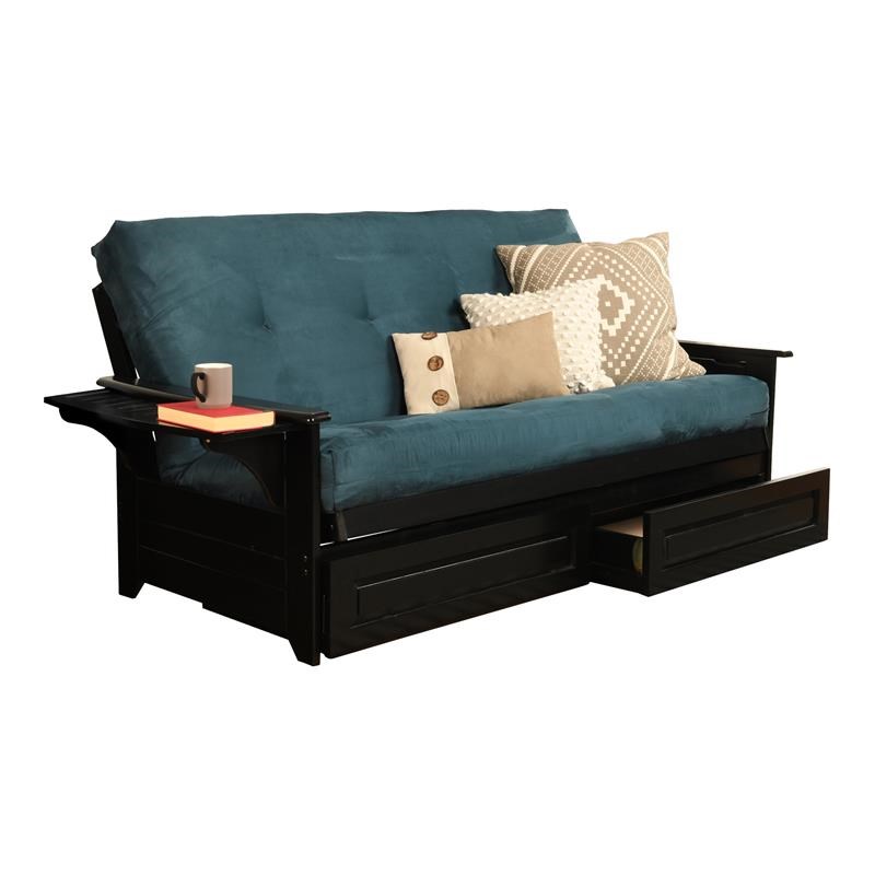 Kodiak Furniture Phoenix Futon with Suede Fabric Mattress in Black/Blue
