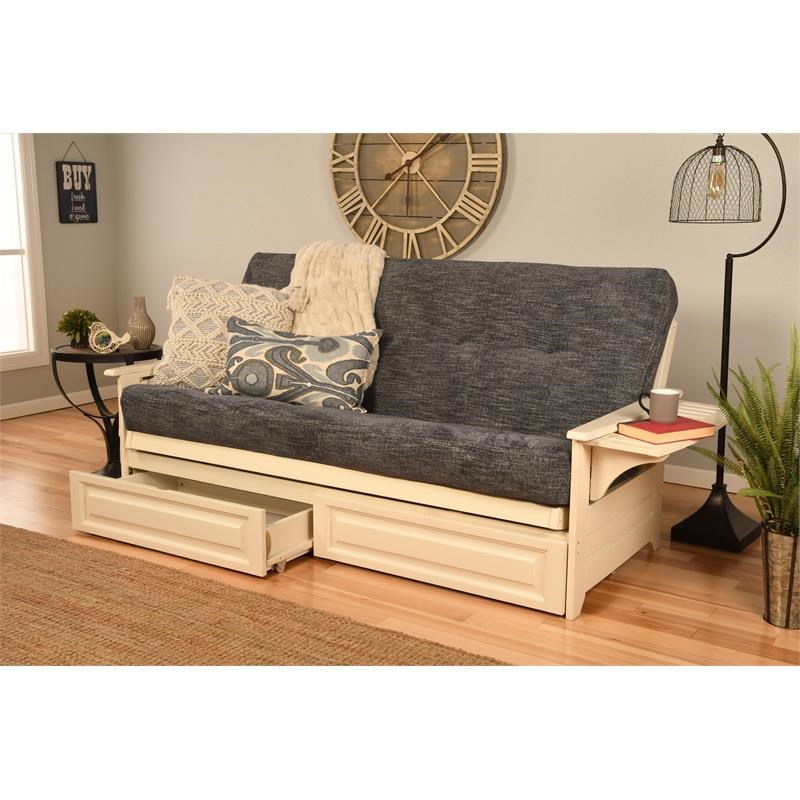 Kodiak Furniture Phoenix Full Storage Frame with Fabric Mattress in White/Blue