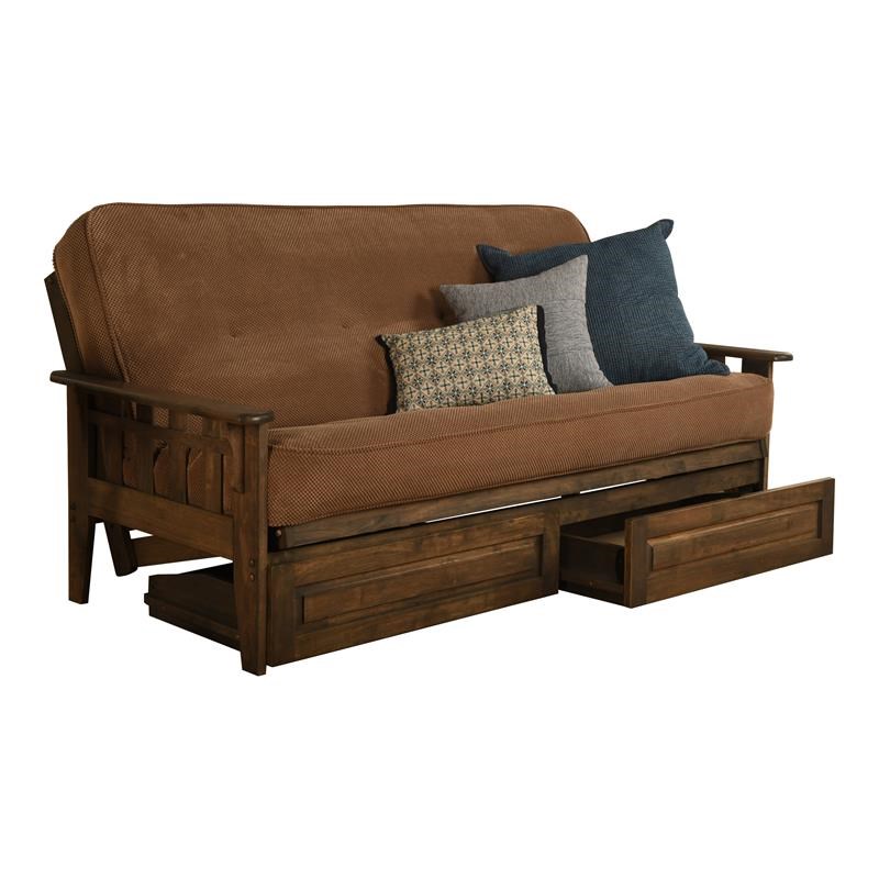 Kodiak Furniture Tucson Frame with Fabric Mattress in Mocha Brown/Rustic Walnut