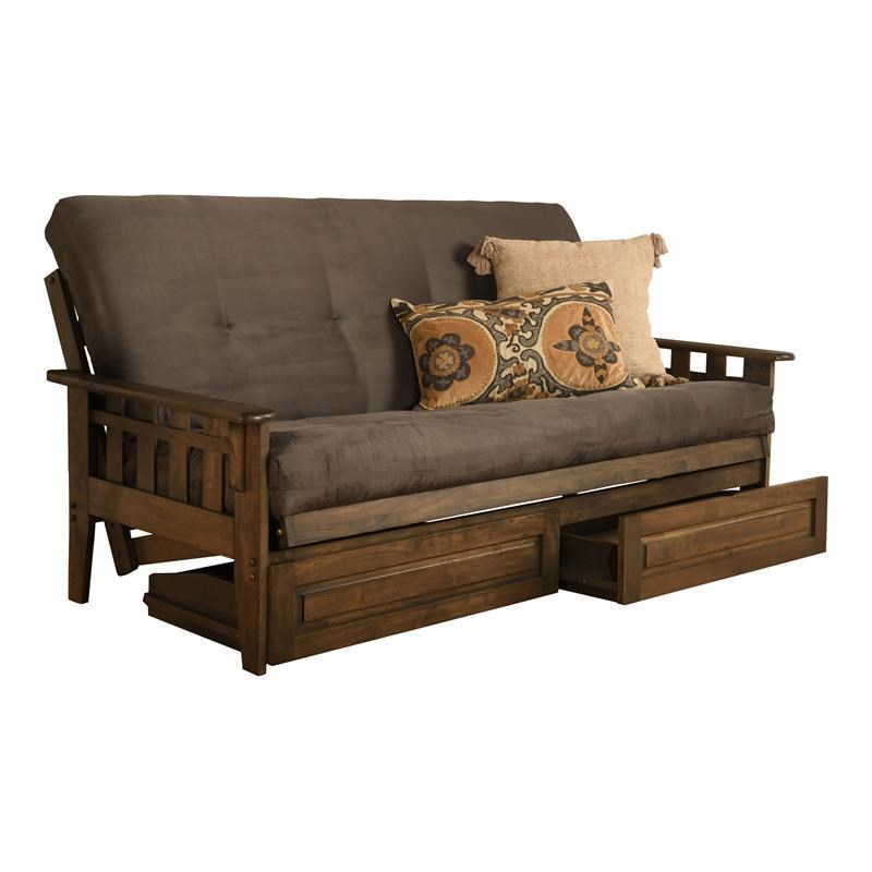 Kodiak Furniture Tucson Frame with Suede Fabric Mattress in Gray/Rustic Walnut
