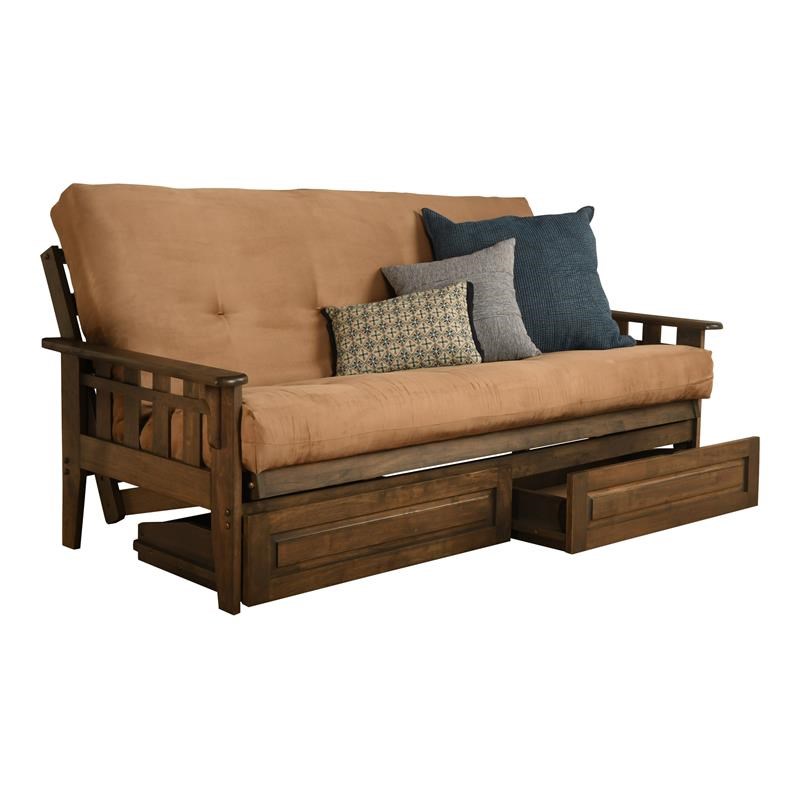 Kodiak Furniture Tucson Frame with Suede Fabric Mattress in Tan/Rustic Walnut