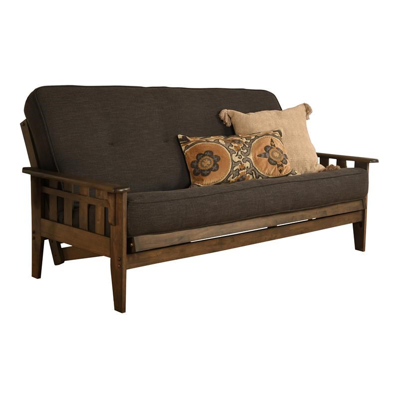 Kodiak Furniture Tucson Frame with Linen Fabric Mattress in Charcoal Gray/Walnut