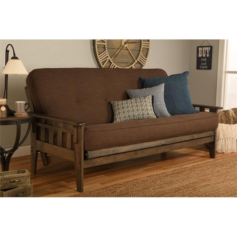 Kodiak Furniture Tucson Frame with Linen Fabric Mattress in Cocoa Brown/Walnut