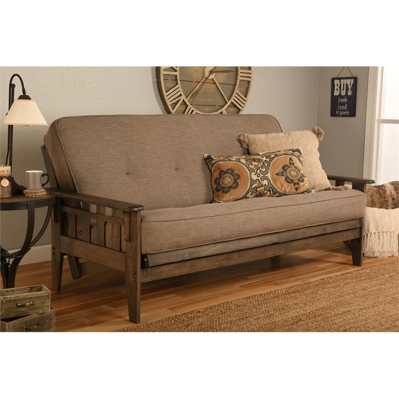 Kodiak Furniture Tucson Frame with Linen Fabric Mattress in Stone Gray/Walnut