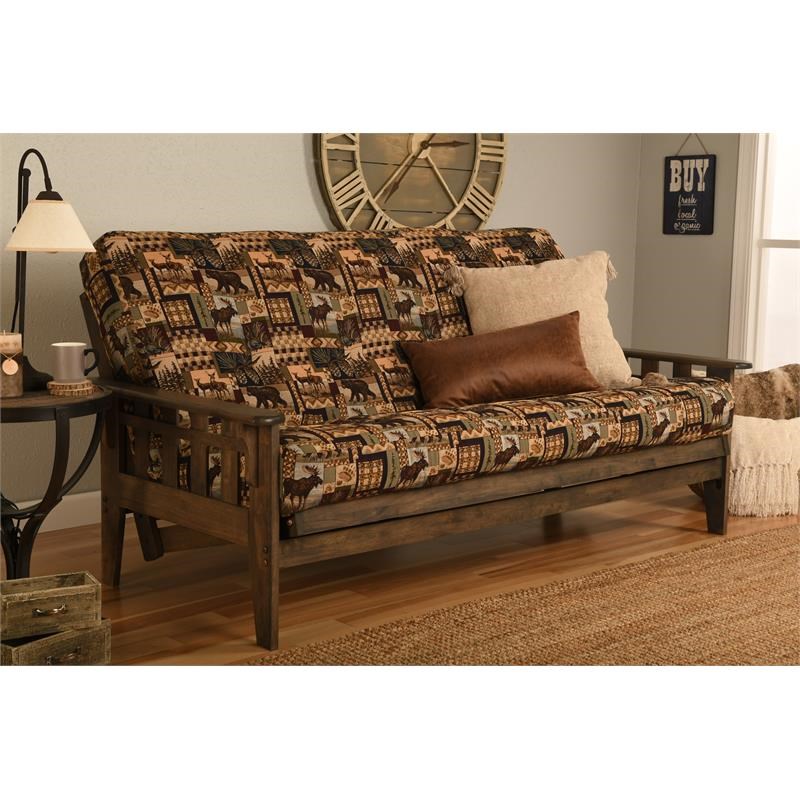 Kodiak Furniture Tucson Rustic Walnut Futon with Multi-Color Fabric Mattress