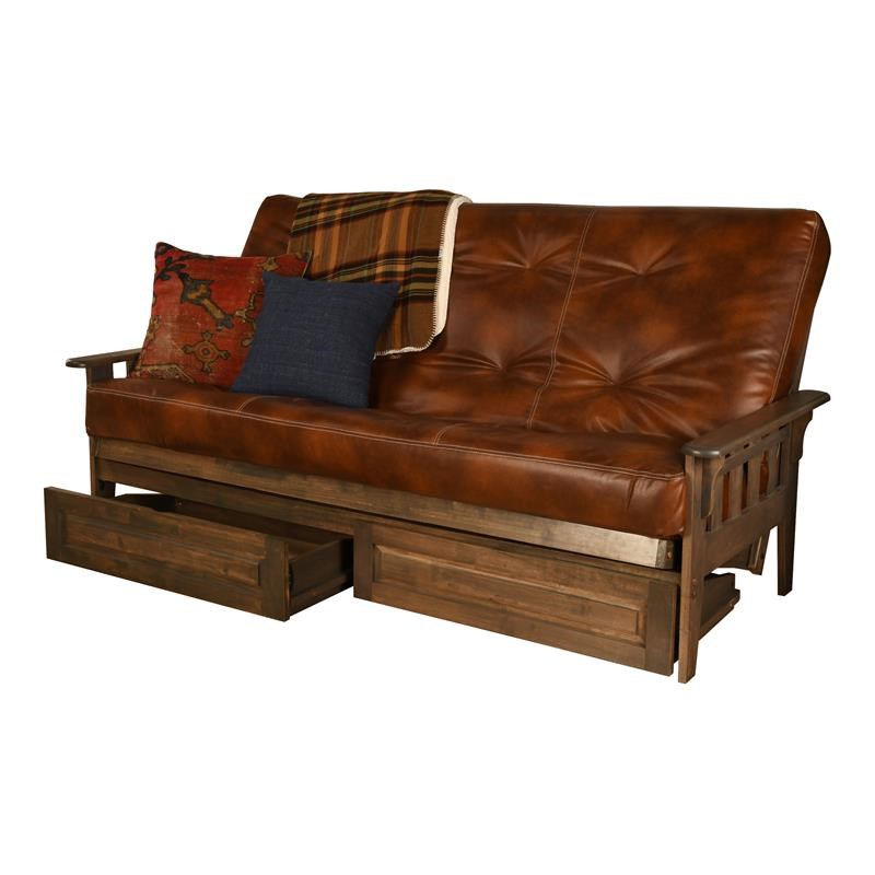 Kodiak Furniture Tucson Queen Storage Futon with Brown Faux Leather Mattress