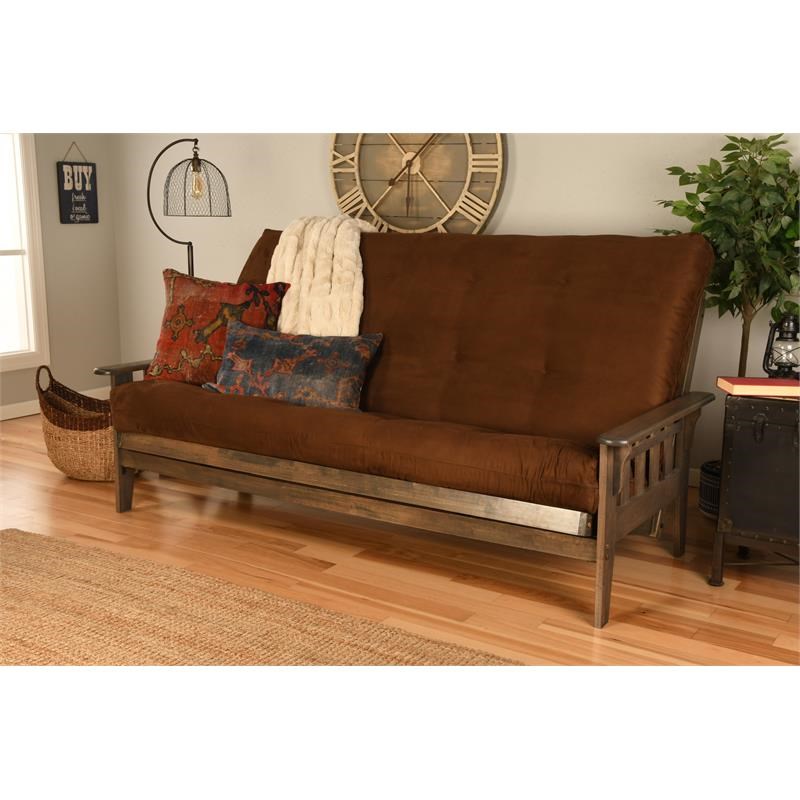 Kodiak Furniture Tucson Queen Futon with Fabric Mattress in Brown/Rustic Walnut