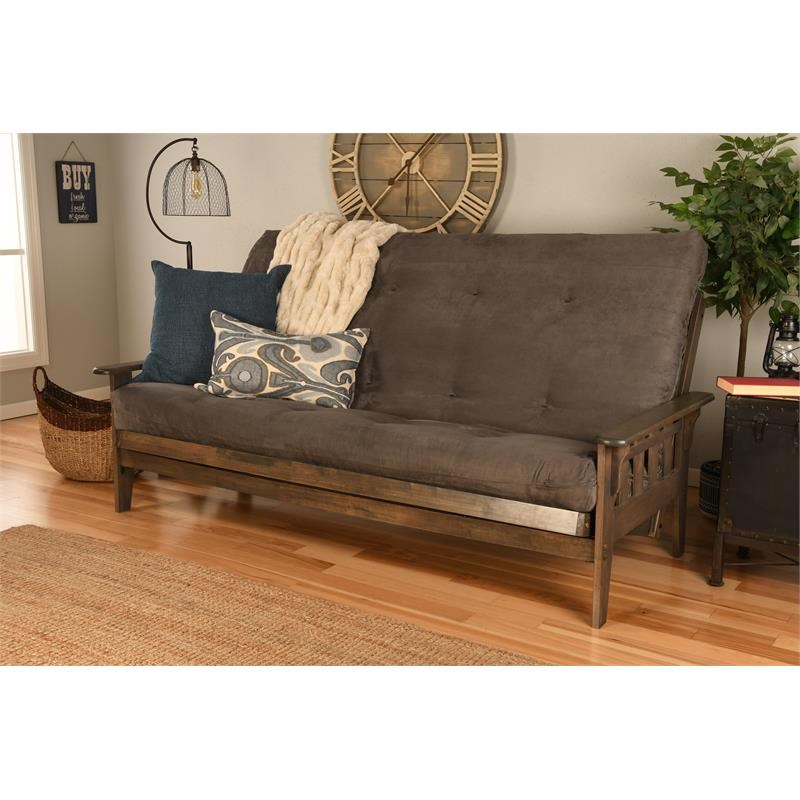 Kodiak Furniture Tucson Queen Futon with Fabric Mattress in Gray/Rustic Walnut