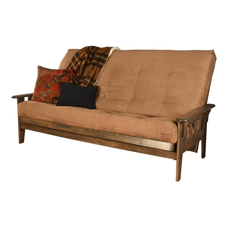 Kodiak Furniture Tucson Queen Futon with Peat Fabric Mattress in Tan/Walnut