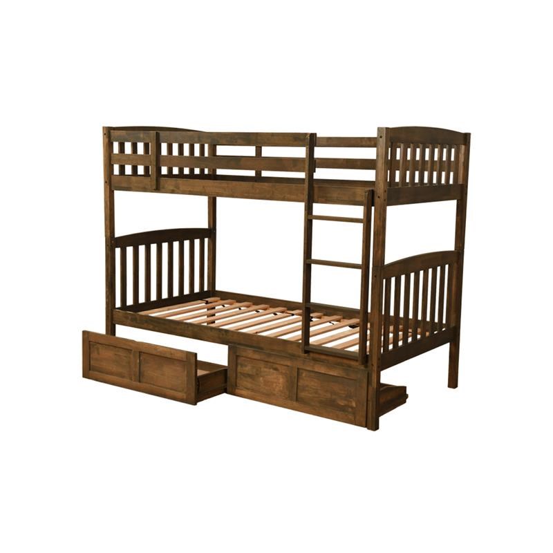 Kodiak Furniture Claire Twin Wood Bunk Bed with Storage Drawers in Walnut Brown