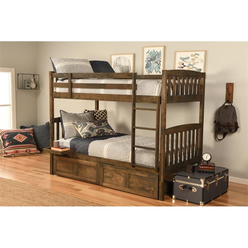 Kodiak Furniture Claire Twin Wood Bunk Bed with Storage Drawers/Tray in Brown