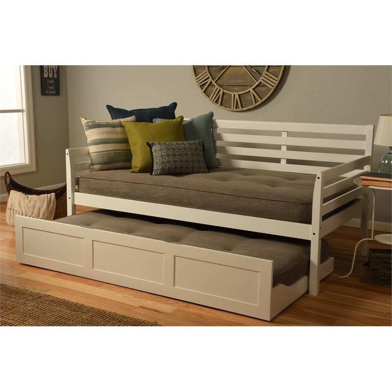 Kodiak Furniture Boho Daybed and Trundle in White with Linen Stone Mattresses