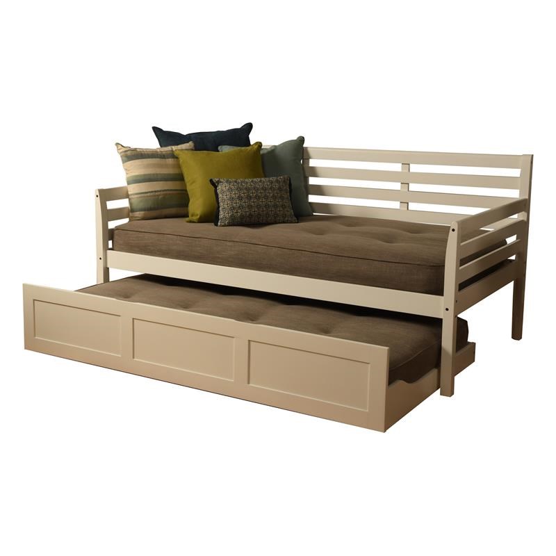 Kodiak Furniture Boho Daybed and Trundle in White with Linen Stone Mattresses