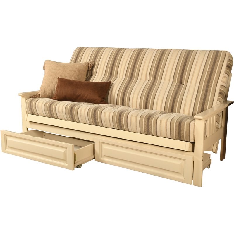 Kodiak Furniture Monterey White Storage Wood Futon with Parma Gray Mattress