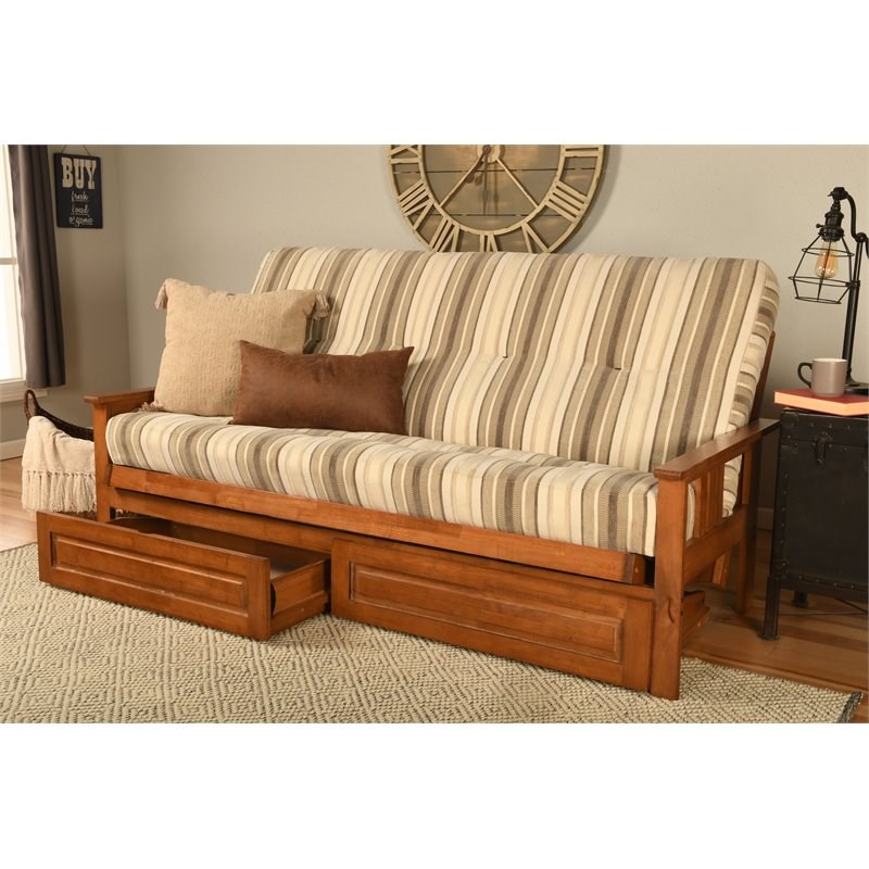 Kodiak Furniture Monterey Barbados Storage Wood Futon with Parma Gray Mattress