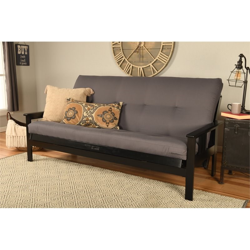 Kodiak Furniture Monterey Black Wood Futon with Twill Gray Mattress